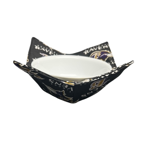 Hand Crafted Bowl Cozy Bowl Holder Microwavable  Cotton Baltimore Ravens Black - Picture 10 of 10